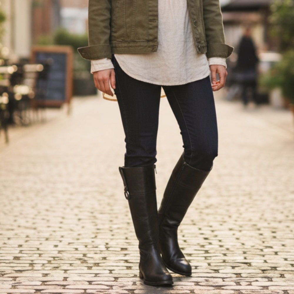 $389 Frye Jamie Ring Tall Distressed Stone Black Leather Knee High Zip Up Boot - Picture 4 of 14
